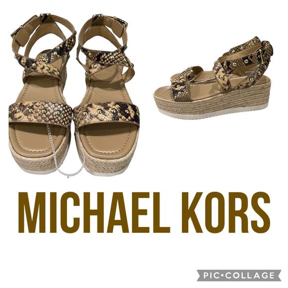 Michael Kors Lowry Snake Print Espadrilles Wedges Size 9 New - Picture 1 of 10